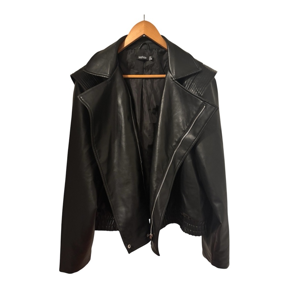 Women’s Vintage Faux Leather Biker Jacket Zip Up Motorcycle Jacket By BooHoo 18